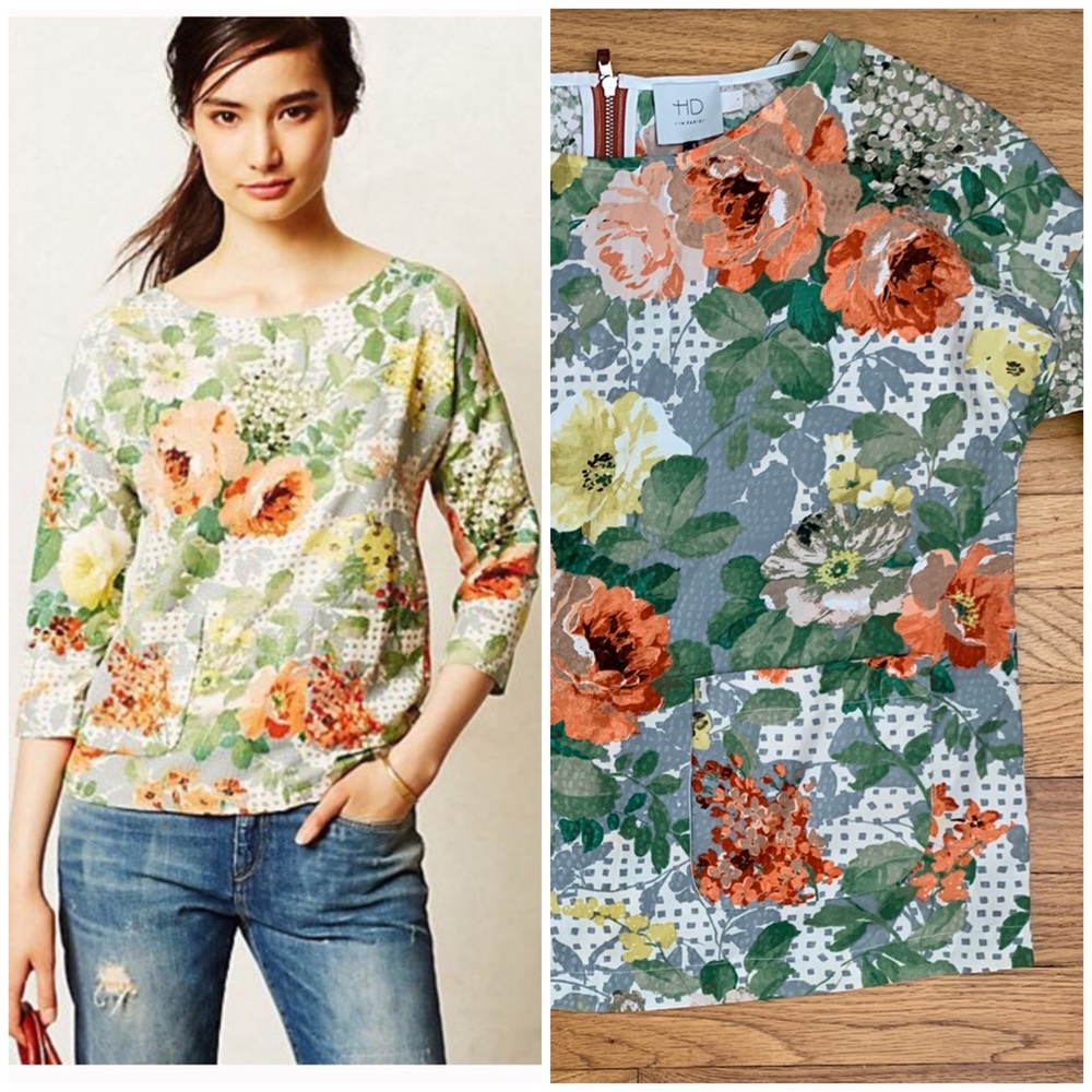 Like NEW! Anthro Floral 3/4 Sleeve Blouse